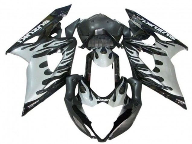2005-2006 Suzuki GSXR 1000 Motorcycle Fairings - Black White Flame