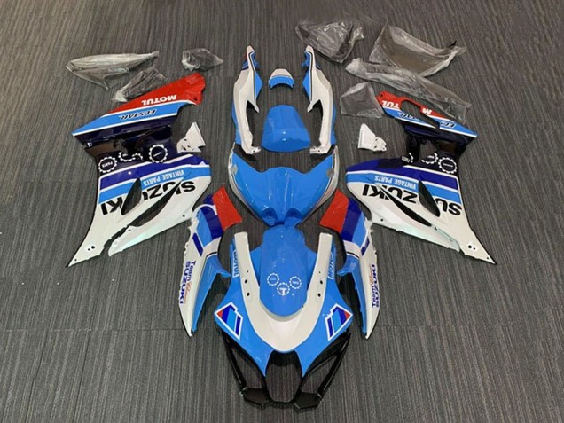 2017-2025 Suzuki GSXR1000 Motorcycle Fairings - White Blue Stripe Red Motul