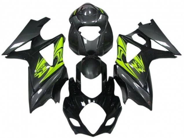 2007-2008 Suzuki GSXR 1000 Motorcycle Fairings - Black Neon Yellow
