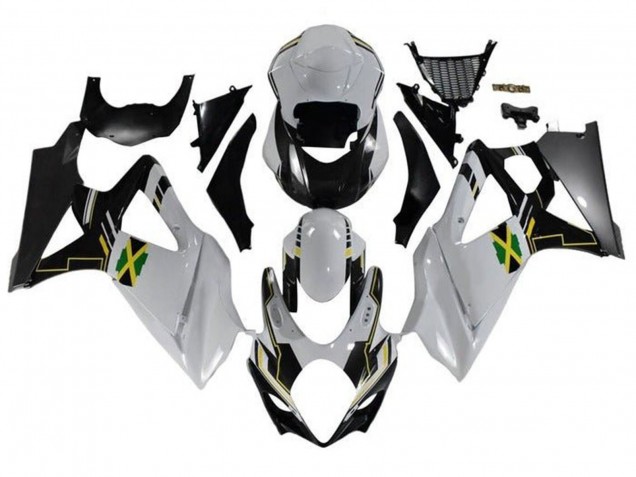 2007-2008 Suzuki GSXR 1000 Motorcycle Fairings - White Black Jamaica
