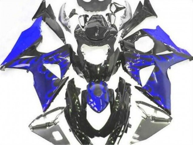 2009-2016 Suzuki GSXR 1000 Motorcycle Fairing - Glossy Black Blue Flame
