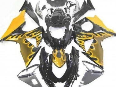 2009-2016 Suzuki GSXR 1000 Motorcycle Fairings - Glossy Black Yellow Flame