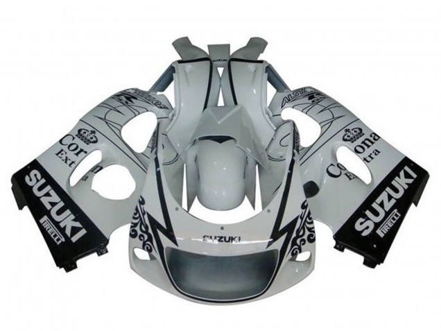 1996-2000 Suzuki GSXR 600 / GSXR 750 Motorcycle Fairings - White Black Tribal Corona