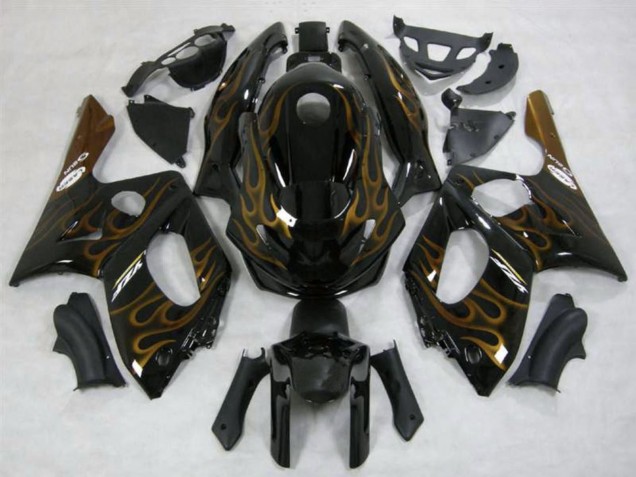 1996-2007 Yamaha YZF600R Thundercat Motorcycle Fairings - Black Dark Gold Flame