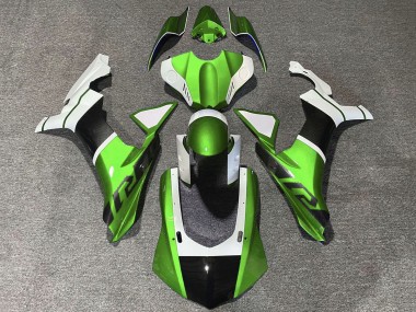 2015-2019 Yamaha YZF 1000 R1 Motorcycle Fairings - White Green Faux Carbon Fiber