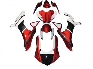 2020-2025 Yamaha YZF 1000 R1 Motorcycle Fairings - White Red Faux Carbon Fiber