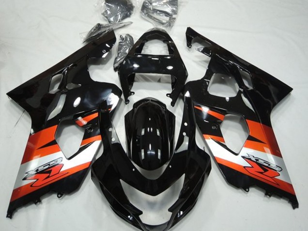 2004-2005 Suzuki GSXR 600 / GSXR 750 Motorcycle Fairings - Glossy Black Orange White with Decal
