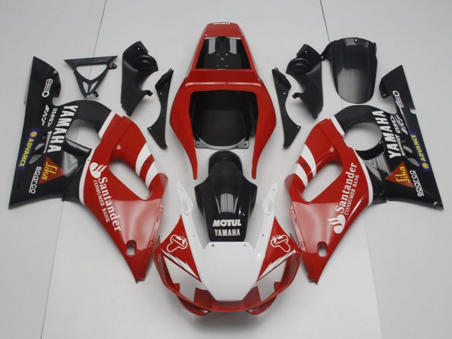 1998-2002 Yamaha YZF R6 Motorcycle Fairings - Red White Black Motul Santander
