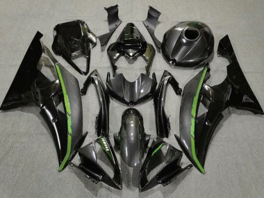 2008-2016 Yamaha YZF R6 Motorcycle Fairings - Black Carbon Fiber Style Green