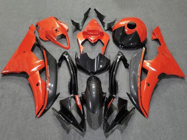 2008-2016 Yamaha YZF R6 Motorcycle Fairings - Orange Black Carbon Fiber Style