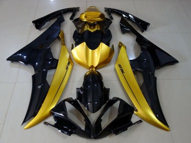 2008-2016 Yamaha YZF R6 Motorcycle Fairings - Gold Glossy Black