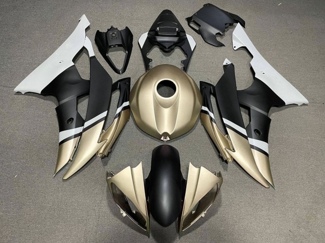 2008-2016 Yamaha YZF R6 Motorcycle Fairings - White Gold Matte Black