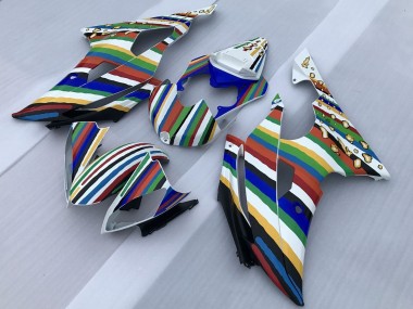 2008-2016 Yamaha YZF R6 Motorcycle Fairings - White Blue Green Yellow Red Rainbow Stripe