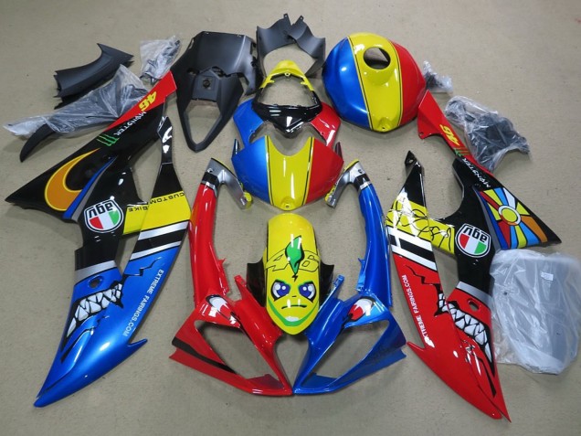2008-2016 Yamaha YZF R6 Motorcycle Fairings - Blue Yellow Red Black Shark