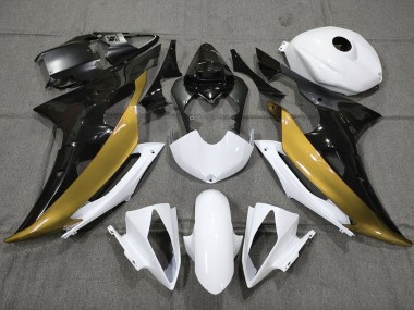 2008-2016 Yamaha YZF R6 Motorcycle Fairings - White Gold Glossy Black