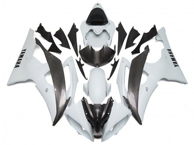2008-2016 Yamaha YZF R6 Motorcycle Fairings - White Faux Carbon Fiber Style