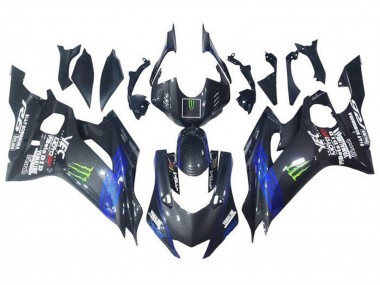 2017-2023 Yamaha YZF R6 Motorcycle Fairings - Blue Black Faux Carbon Fiber Green Monster
