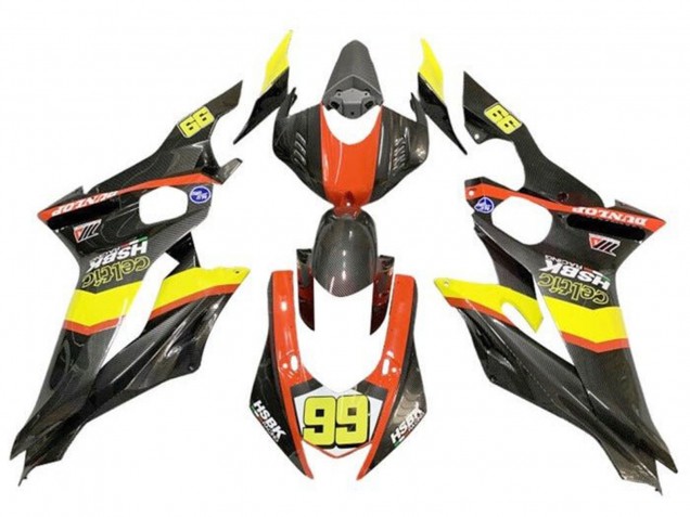 2017-2023 Yamaha YZF R6 Motorcycle Fairings - Yellow Orange Black Faux Carbon Fiber