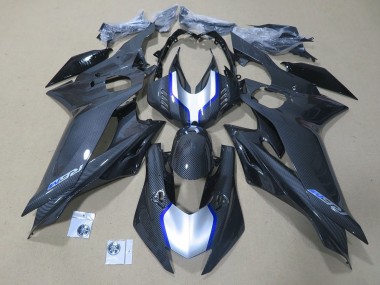 2017-2023 Yamaha YZF R6 Motorcycle Fairings - Silver Blue Black Faux Carbon Fiber