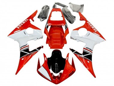 2003-2004 Yamaha YZF R6 Motorcycle Fairings - Red White Glossy Black Stripe