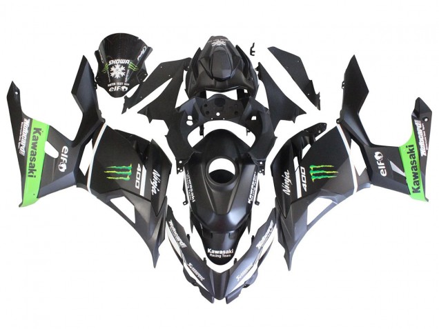 2018-2024 Kawasaki EX400 Motorcycle Fairings - Matte Black Green Monster Showr Snow
