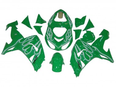 2006-2007 Kawasaki ZX10R Motorcycle Fairings - Green White Flame
