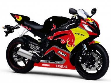 2006-2007 Yamaha YZF R6 Motorcycle Fairings - Glossy Black Yellow Red Bull Motul