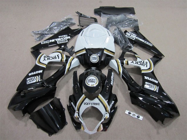 2007-2008 Suzuki GSXR 1000 Motorcycle Fairings - White Black Lucky Strike Motul