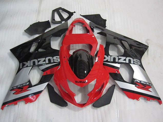 2004-2005 Suzuki GSXR 600 Motorcycle Fairings - Red Silver Glossy Black