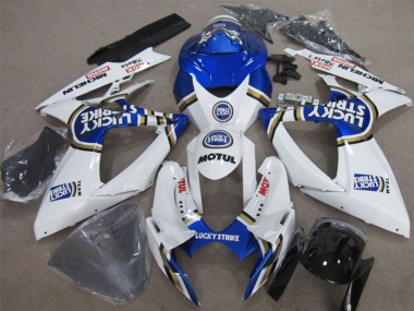 2006-2007 Suzuki GSXR 600 Motorcycle Fairings - White Blue Lucky Strike Motul