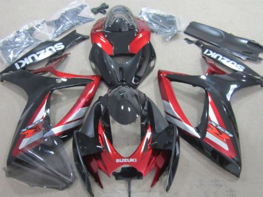 2006-2007 Suzuki GSXR 600 Motorcycle Fairings - Glossy Black Red Silver