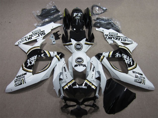 2008-2010 Suzuki GSXR 600 Motorcycle Fairings - White Black Motul Lucky Strike