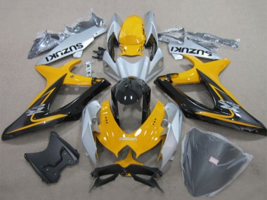 2008-2010 Suzuki GSXR 600 Motorcycle Fairings - Yellow Silver Glossy Black