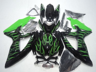 2008-2010 Suzuki GSXR 600 Motorcycle Fairings - Glossy Black Green Flame