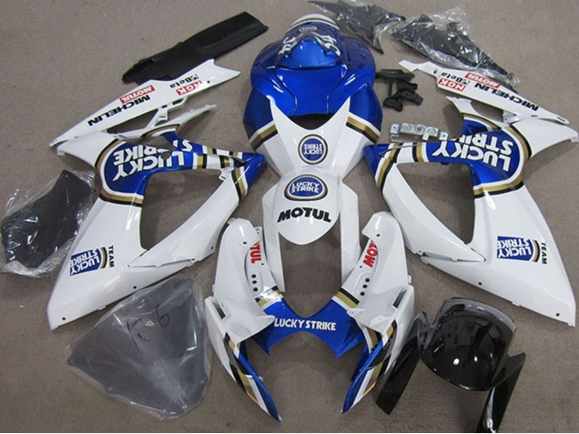 2006-2007 Suzuki GSXR 750 Motorcycle Fairings - White Blue Michelin Motul Lucky Strike