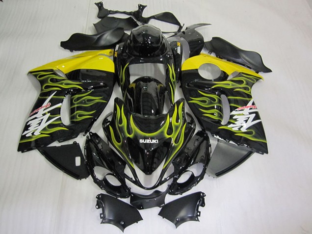 2008-2020 Suzuki GSXR 1300 Hayabusa Motorcycle Fairings - Glossy Black Yellow Flame