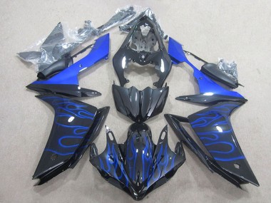 2007-2008 Yamaha YZF R1 Motorcycle Fairing - Glossy Black Blue Flame