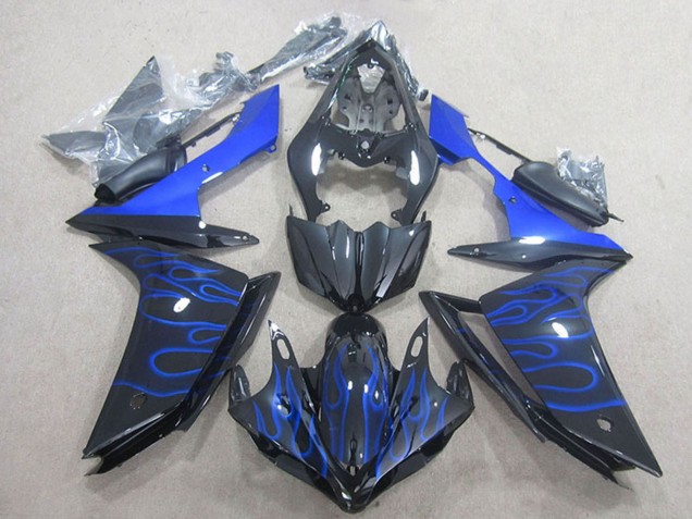 2007-2008 Yamaha YZF R1 Motorcycle Fairing - Glossy Black Blue Flame