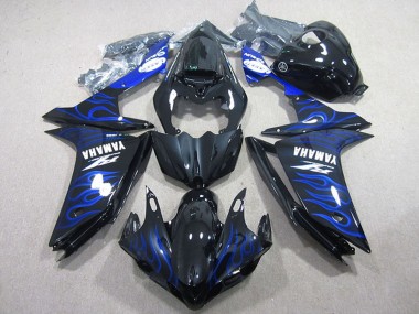 2007-2008 Yamaha YZF R1 Motorcycle Fairings - Glossy Black Blue Flame