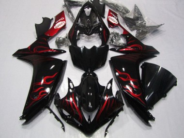 2007-2008 Yamaha YZF R1 Motorcycle Fairing - Glossy Black Red Flame