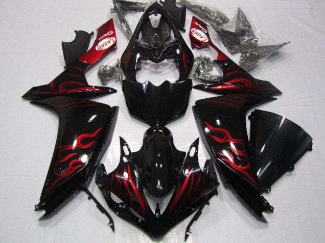 2007-2008 Yamaha YZF R1 Motorcycle Fairing - Glossy Black Red Flame