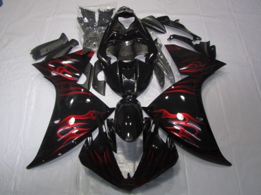 2009-2011 Yamaha YZF R1 Motorcycle Fairing - Glossy Black Red Flame