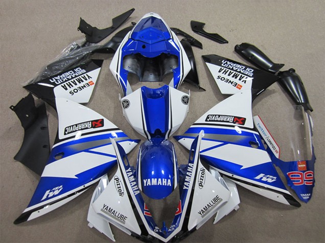 2012-2014 Yamaha YZF R1 Motorcycle Fairings - White Blue Black Pizzoli ENEOS Yamalube Semakin Didepan