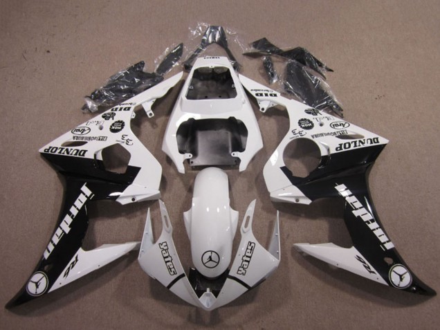2003-2004 Yamaha YZF R6 Motorcycle Fairings - White Glossy Black Jordan Dunlop