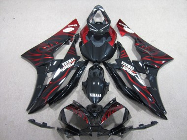2006-2007 Yamaha YZF R6 Motorcycle Fairings - Glossy Black Red Flame