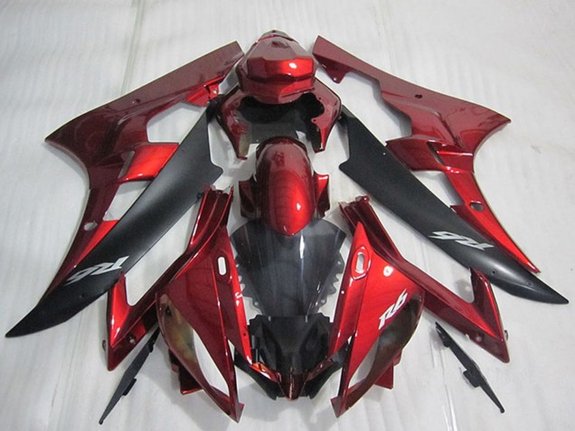 2006-2007 Yamaha YZF R6 Bike Fairings - Red Matte Black