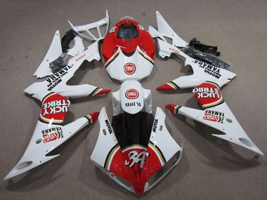 2008-2016 Yamaha YZF R6 Motorcycle Fairings - White Red Lucky Strike