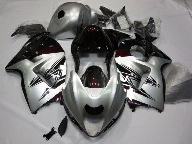 1997-2007 Silver and Dark Red Suzuki GSXR 1300 Hayabusa Motorcycle Fairings