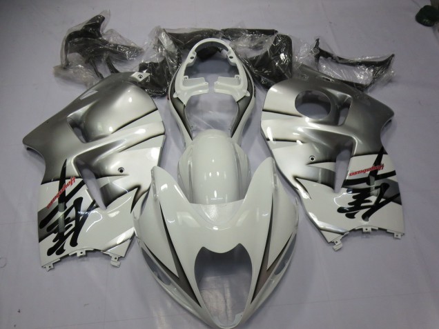 1997-2007 White and Silver Suzuki GSXR 1300 Hayabusa Motorcycle Fairings