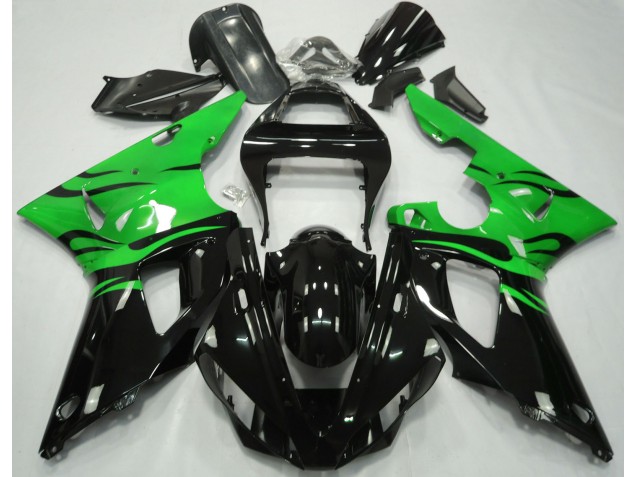 2000-2001 Black Flame & Green Yamaha R1 Motorcycle Fairings